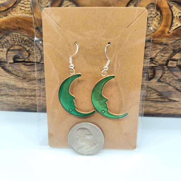 Green Celestial Moon Earrings - Picture 2 of 2